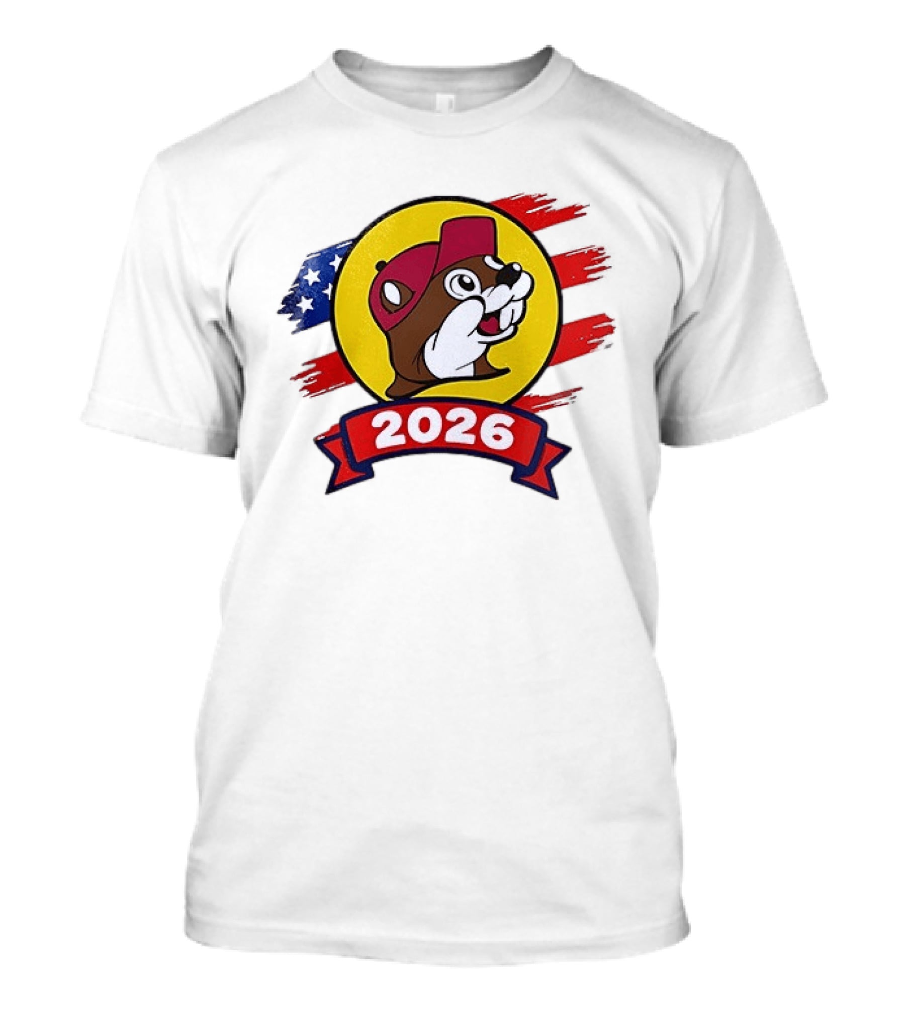 Buc Ee's 2026 Celebration With Iconic Beaver Emblem And American Flag T-Shirt
