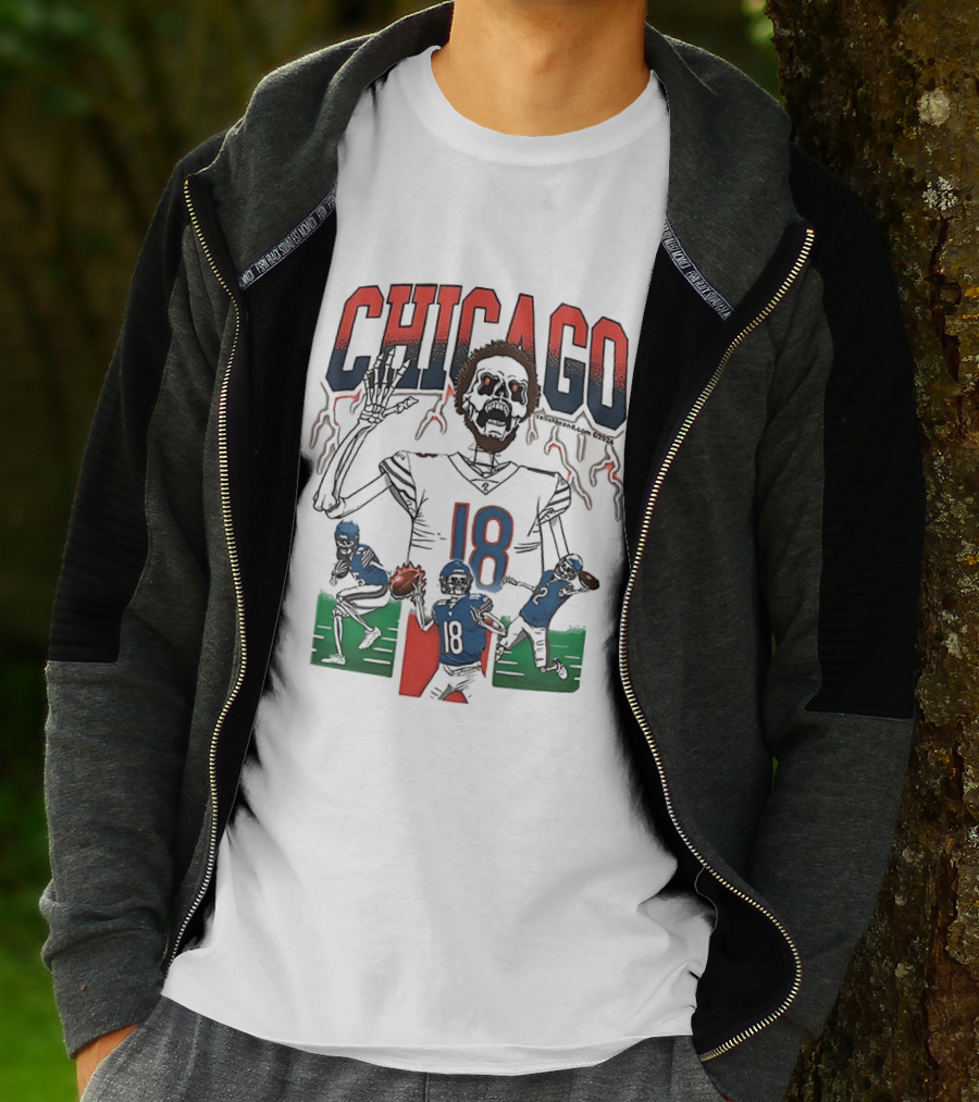 Caleb Williams Chicago 18 The Claw Skeleton Football Monster T-Shirt