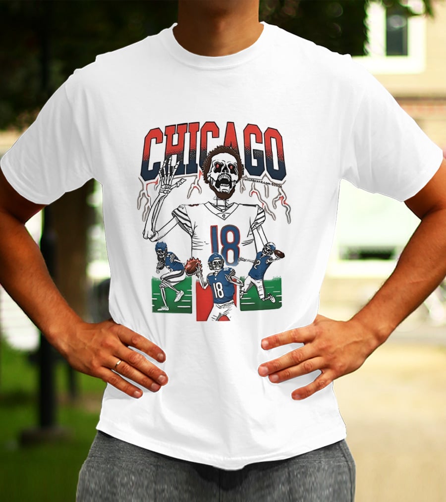 Caleb Williams Chicago 18 The Claw Skeleton Football Monster T-Shirt