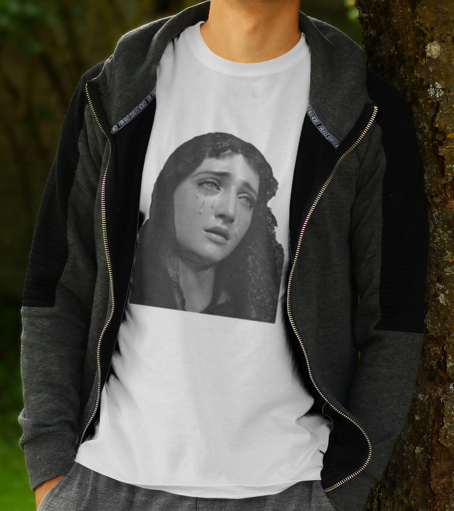 Null Society Virgin Mary Crying Statue Iconic Religious T-Shirt