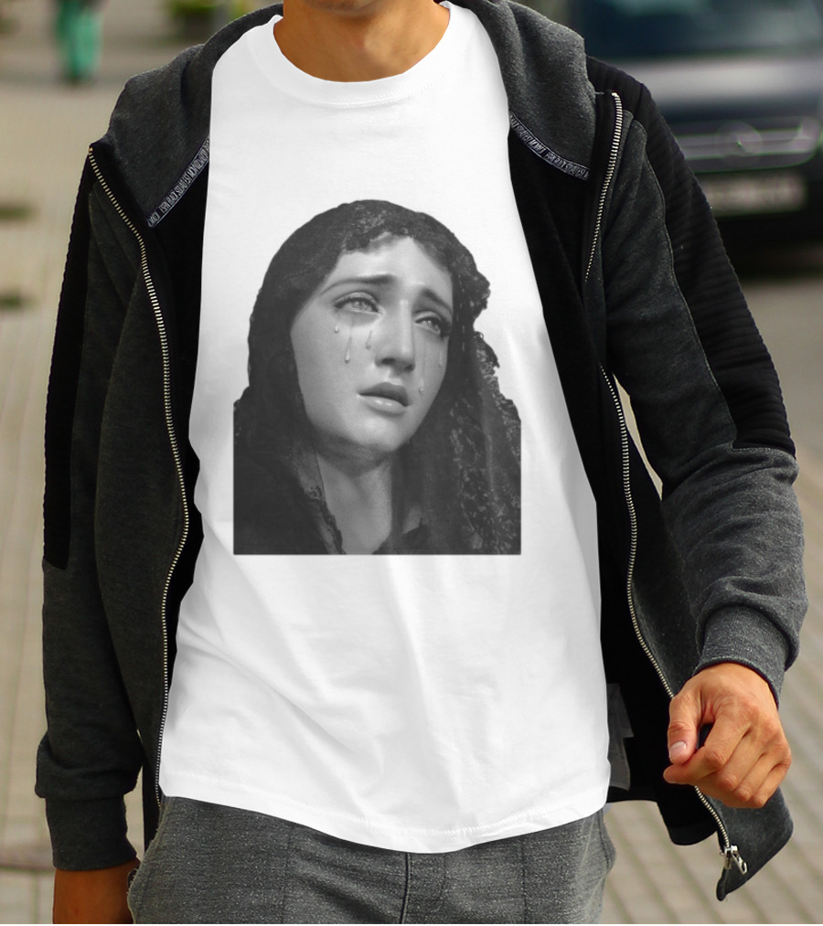 Null Society Virgin Mary Crying Statue Iconic Religious T-Shirt