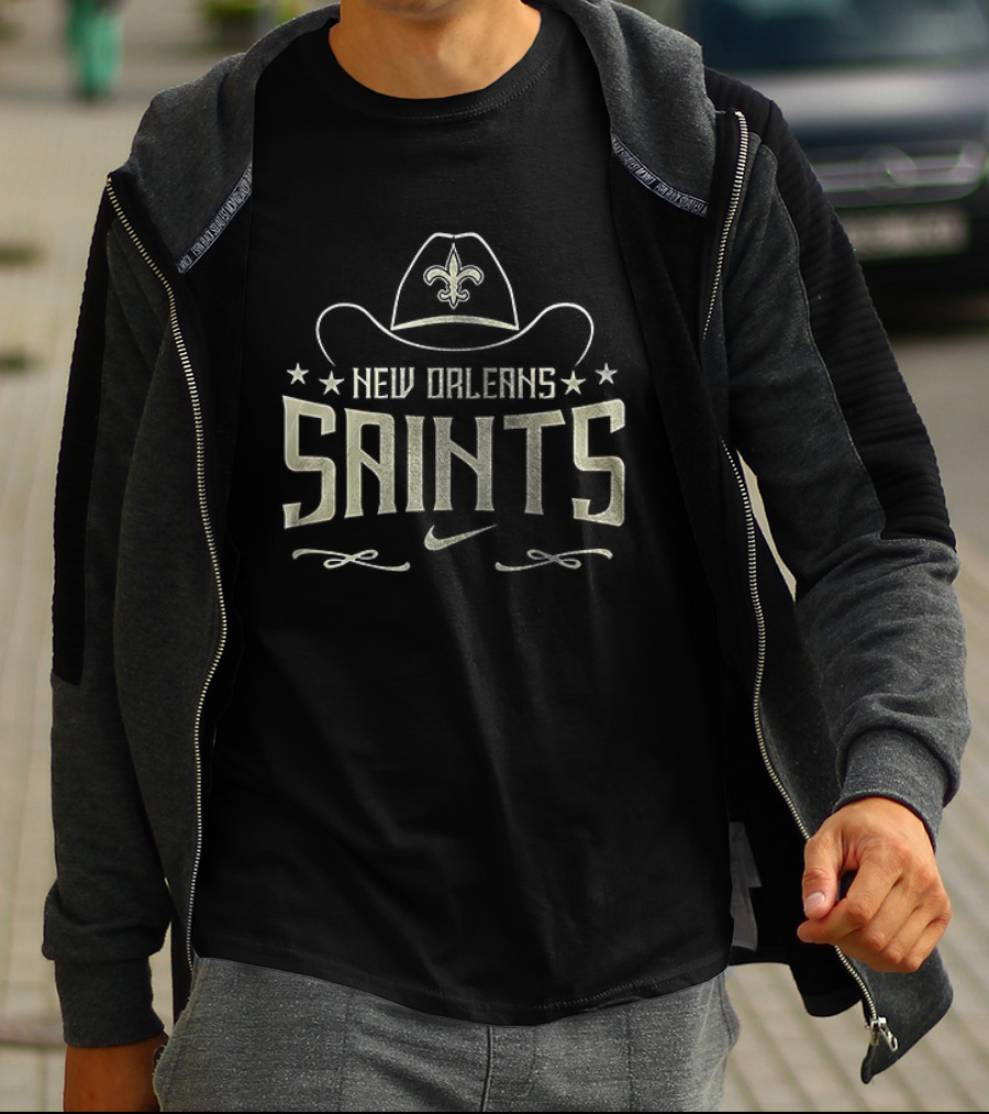 New Orleans Saints Cowboy Hat Fleur De Lis T-Shirt