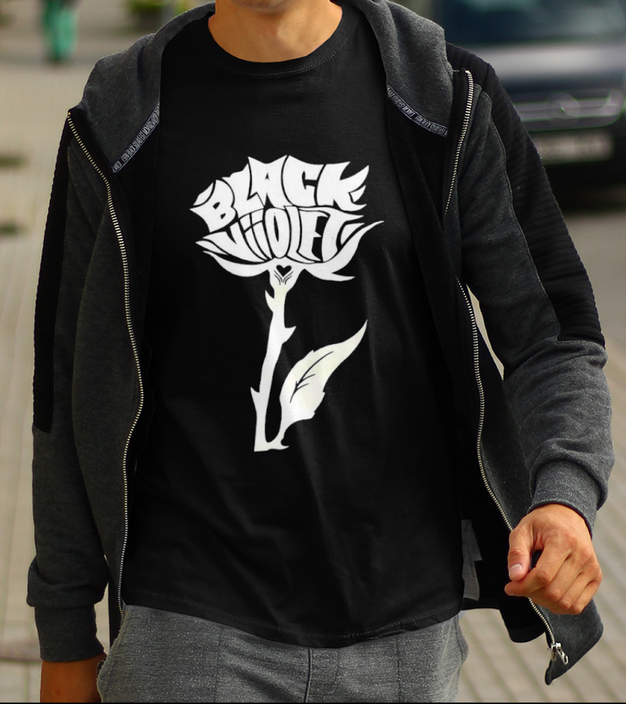 Black Viiolet Rose Shape Botanical T-Shirt