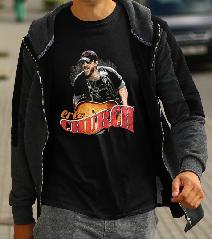 Eric Church Country Rock Music Icon With Guitar And Hat T-Shirt