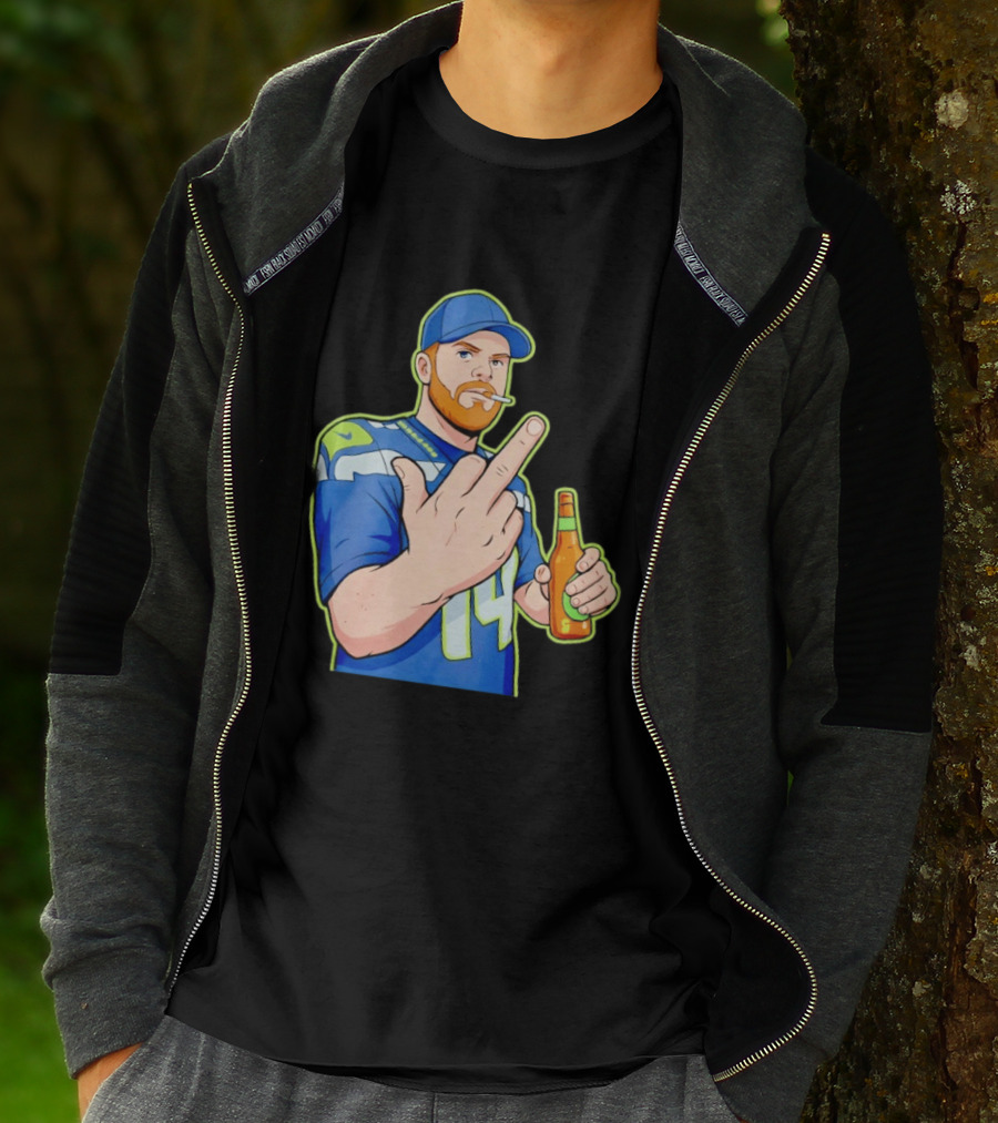 Ernest Jones Sam Darnold Middle Finger Seahawks Fan Gesture Cartoon T-Shirt