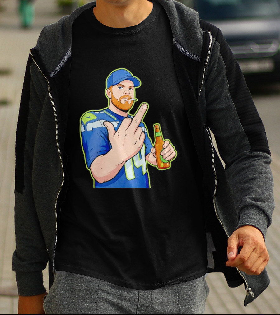 Ernest Jones Sam Darnold Middle Finger Seahawks Fan Gesture Cartoon T-Shirt