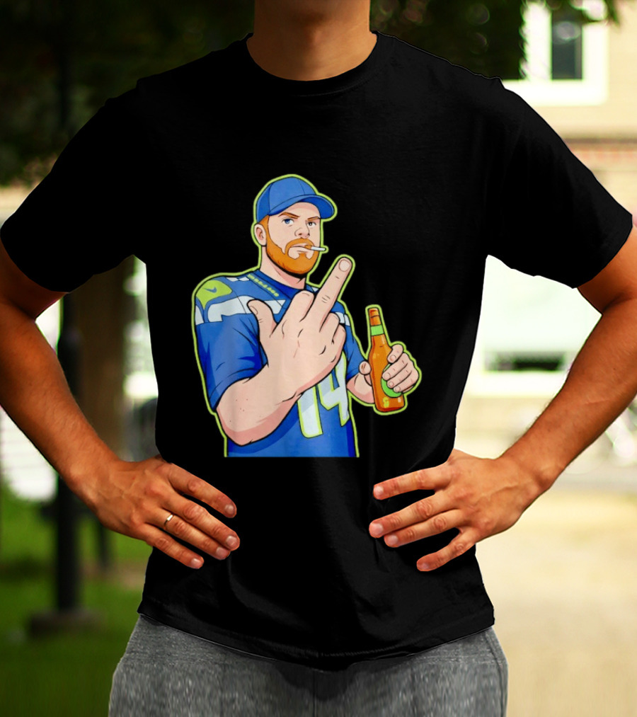 Ernest Jones Sam Darnold Middle Finger Seahawks Fan Gesture Cartoon T-Shirt