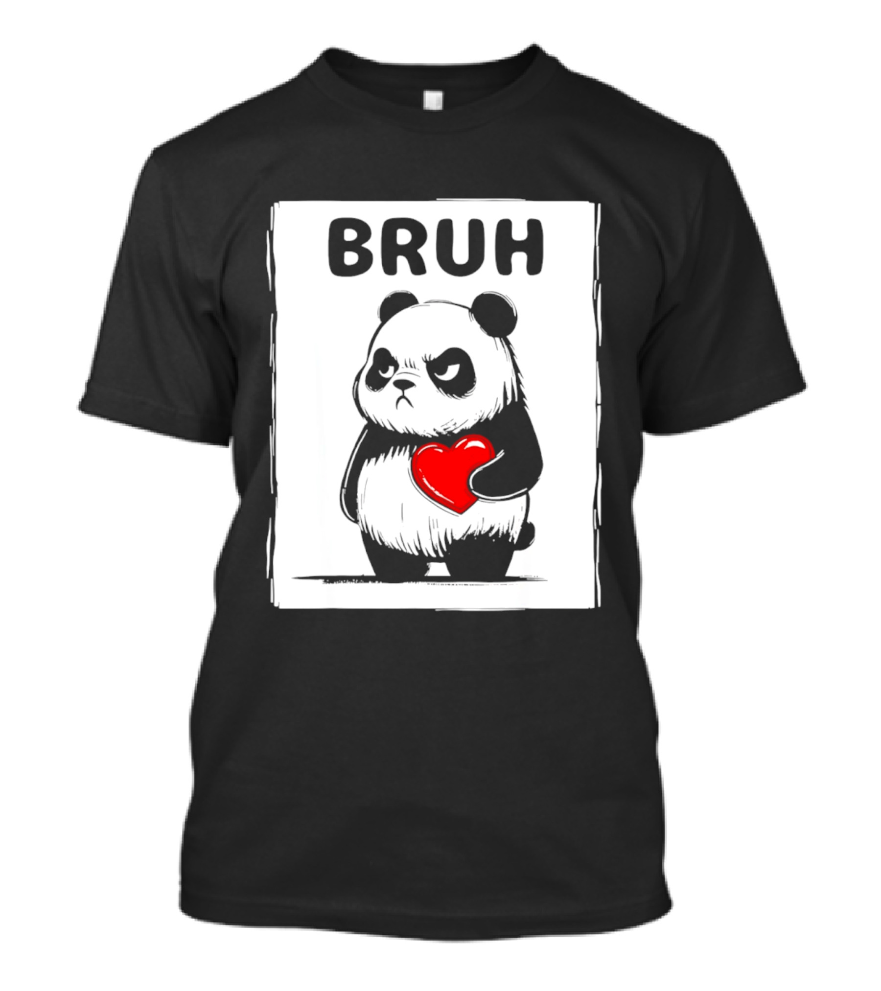 Grumpy Panda Bruh Valentine's Red Heart T-Shirt