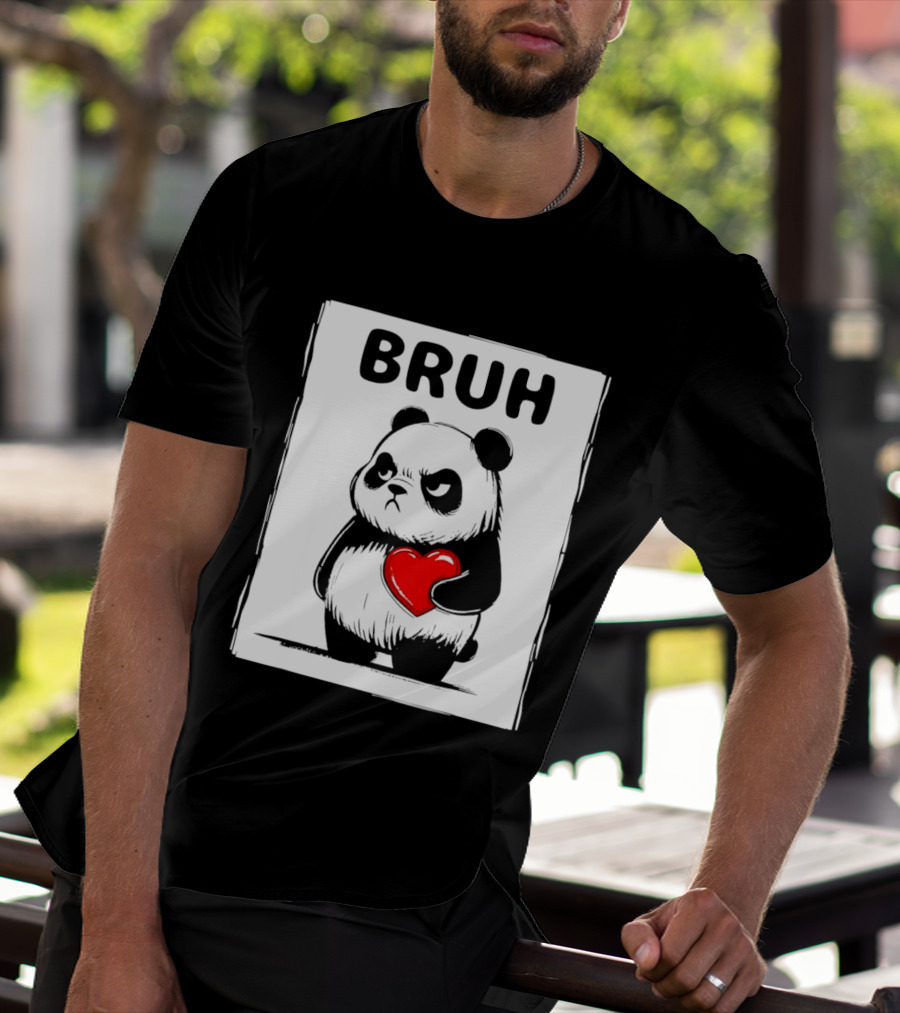 Grumpy Panda Bruh Valentine's Red Heart T-Shirt
