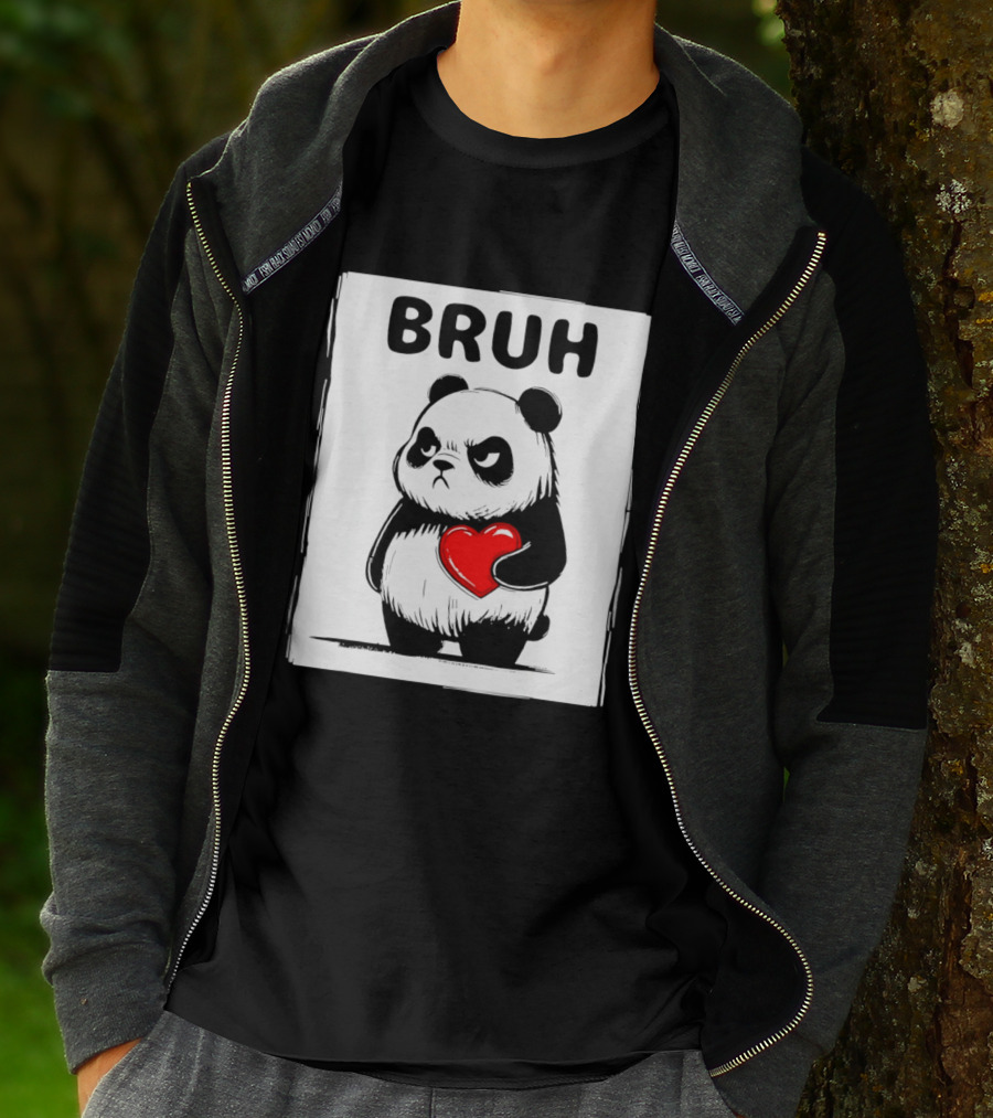 Grumpy Panda Bruh Valentine's Red Heart T-Shirt