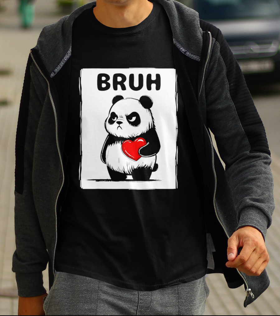 Grumpy Panda Bruh Valentine's Red Heart T-Shirt