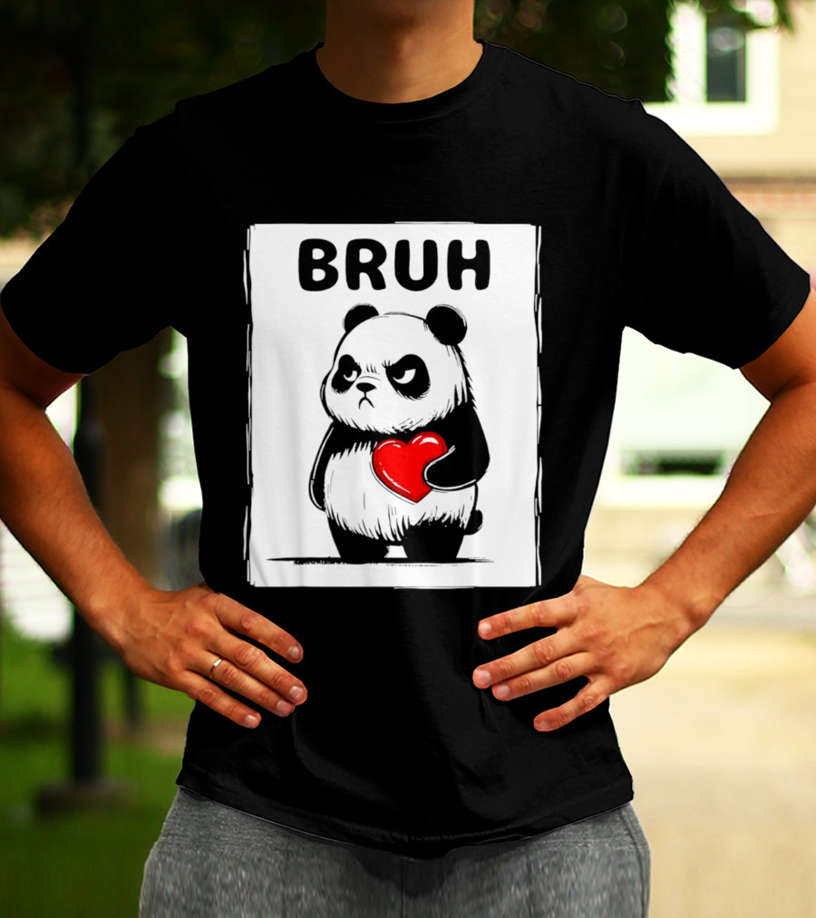Grumpy Panda Bruh Valentine's Red Heart T-Shirt