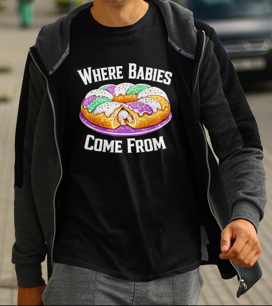Where Babies Come From King Cake Baby Hidden Inside Mardi Gras Dessert T-Shirt