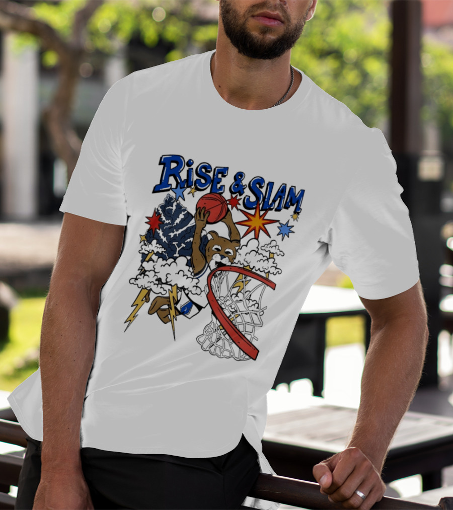 BYU Basketball Rise And Slam Flyin' Hoops Bear Dunking With Stars And Lightning T-Shirt