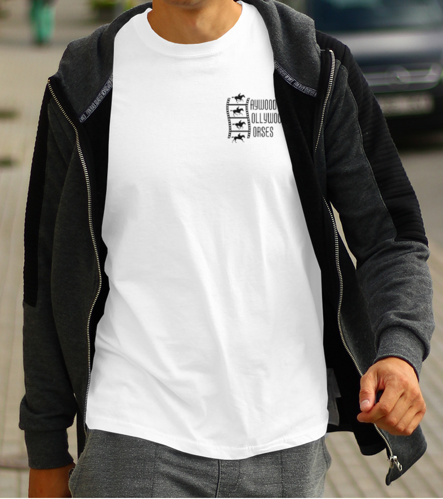 Haywood's Hollywood Horses Stacked Text With Stylized Horse Motif T-Shirt