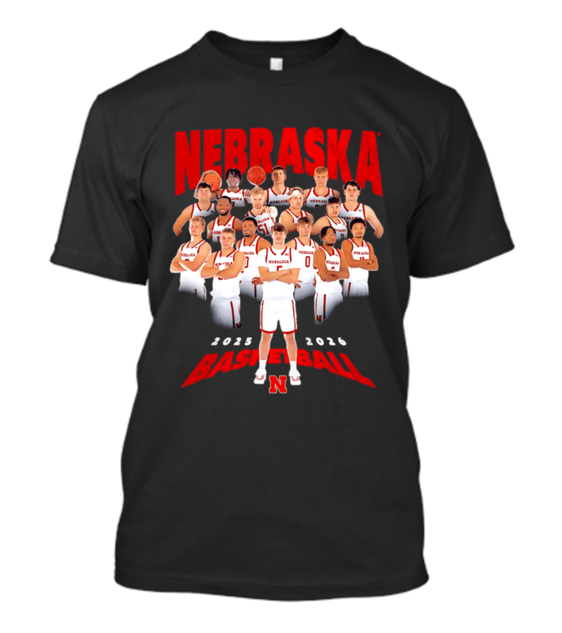 Nebraska 2025 2026 Basketball Team Collage T-Shirt