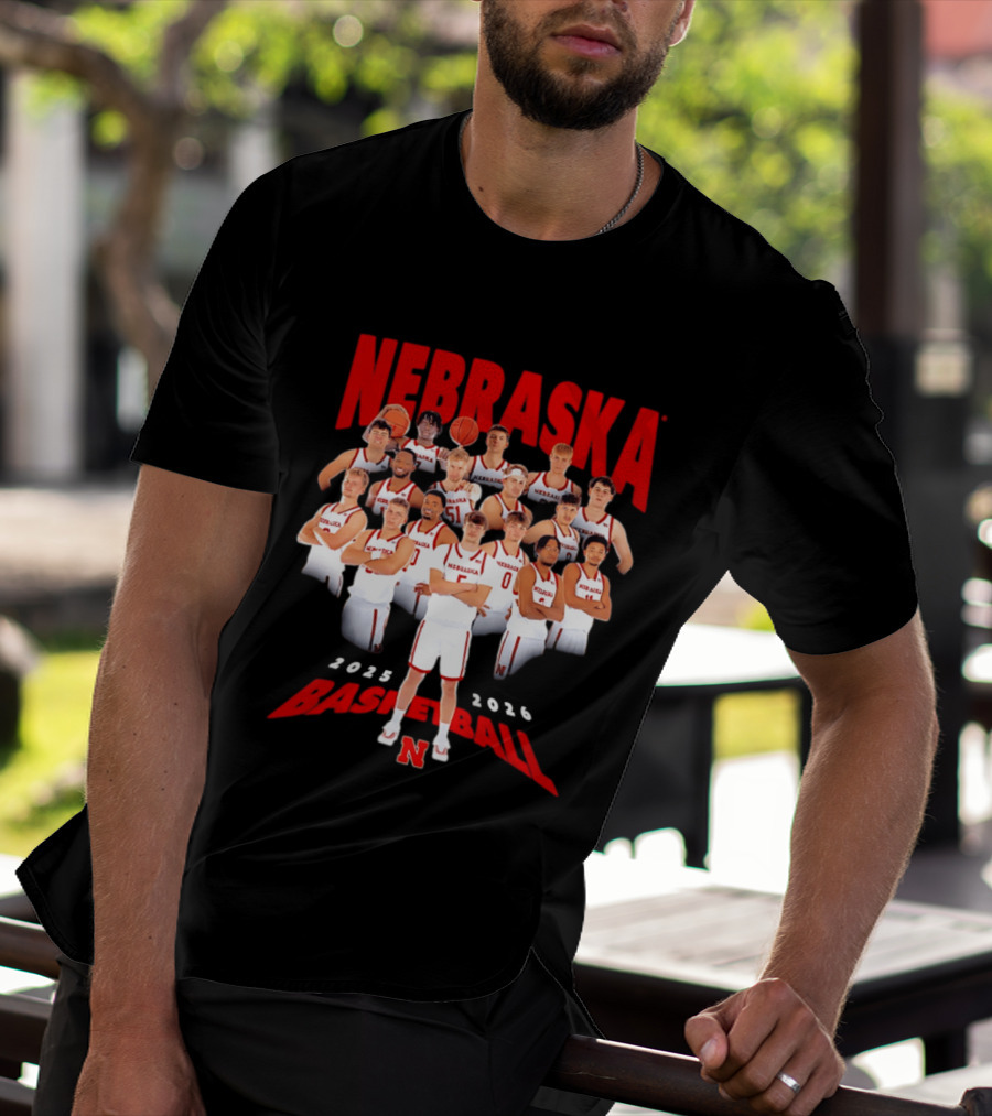 Nebraska 2025 2026 Basketball Team Collage T-Shirt