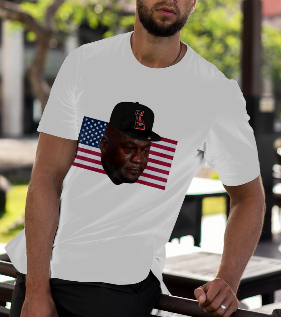 Crying Jordan Texas Tech Red Raiders USA Flag Iconic Meme Cap T-Shirt