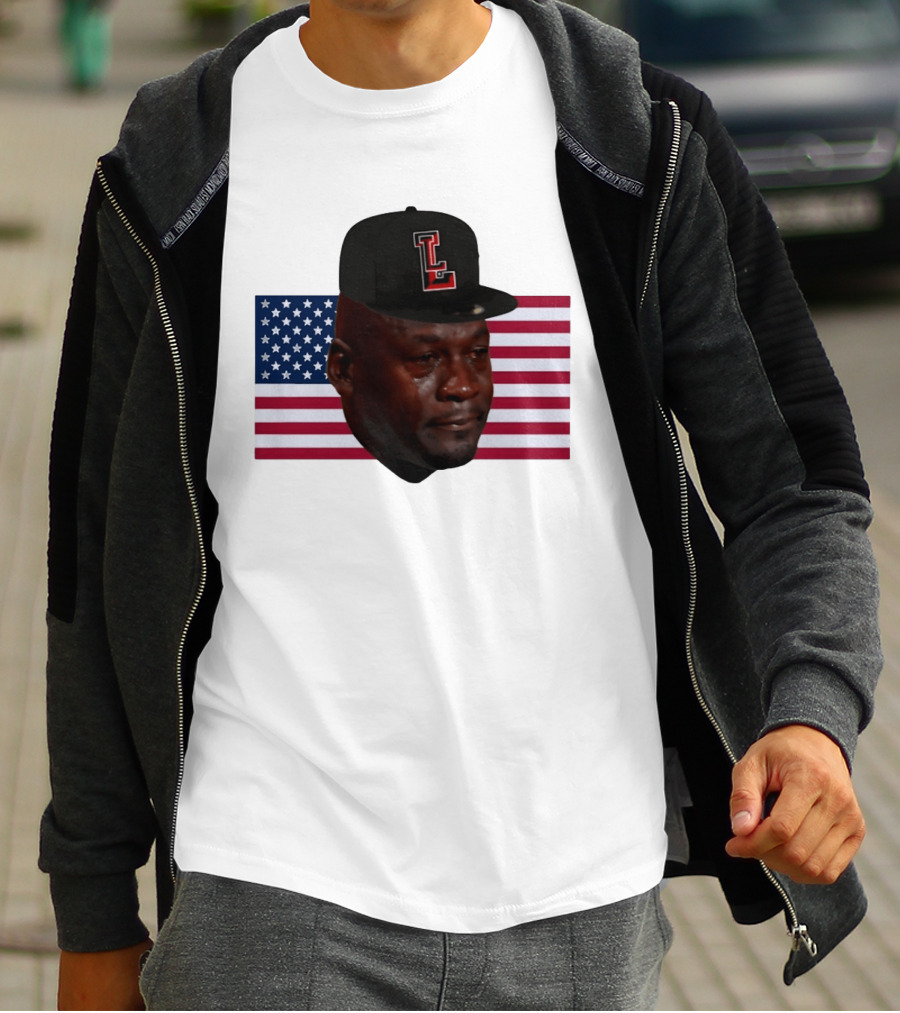 Crying Jordan Texas Tech Red Raiders USA Flag Iconic Meme Cap T-Shirt