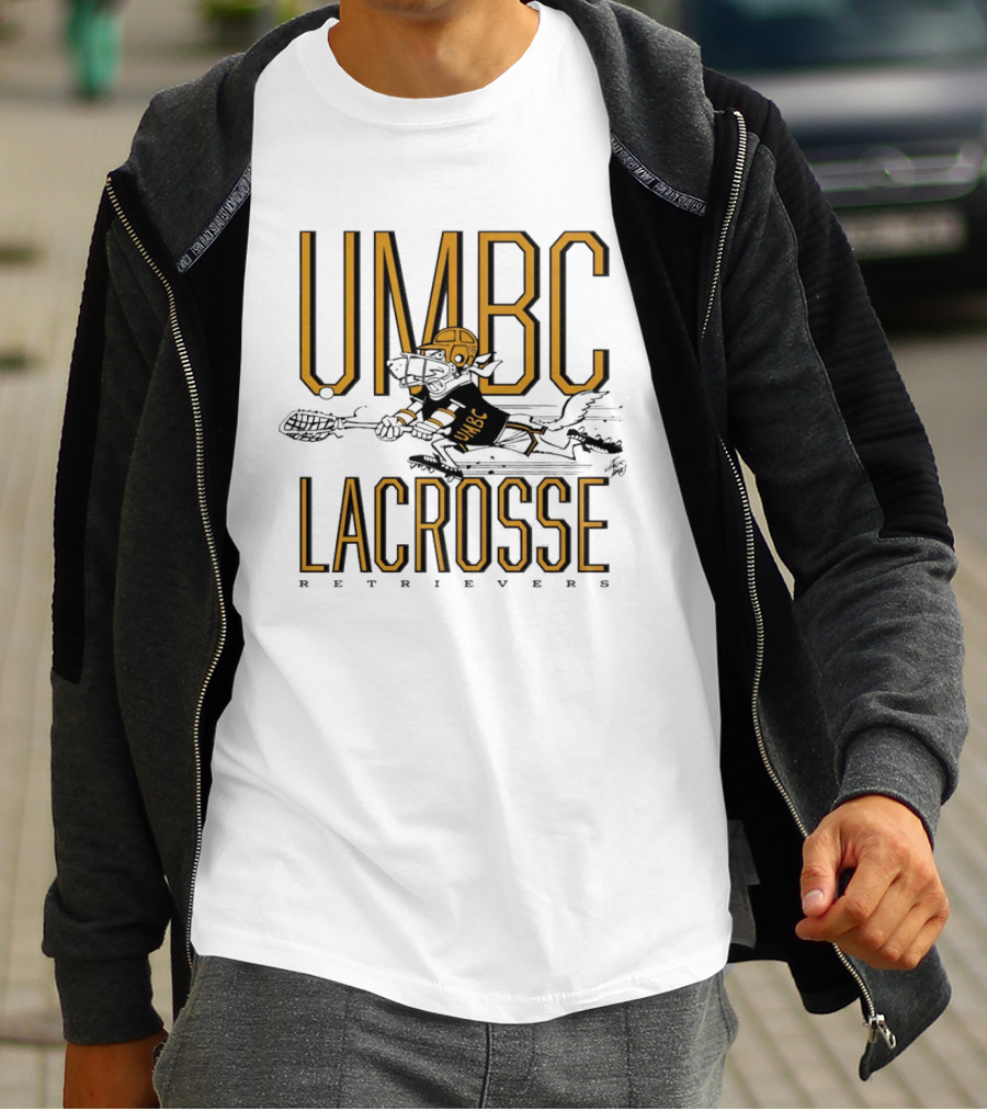 UMBC Retrievers Lacrosse Vintage Style Graphic With Dog Player T-Shirt
