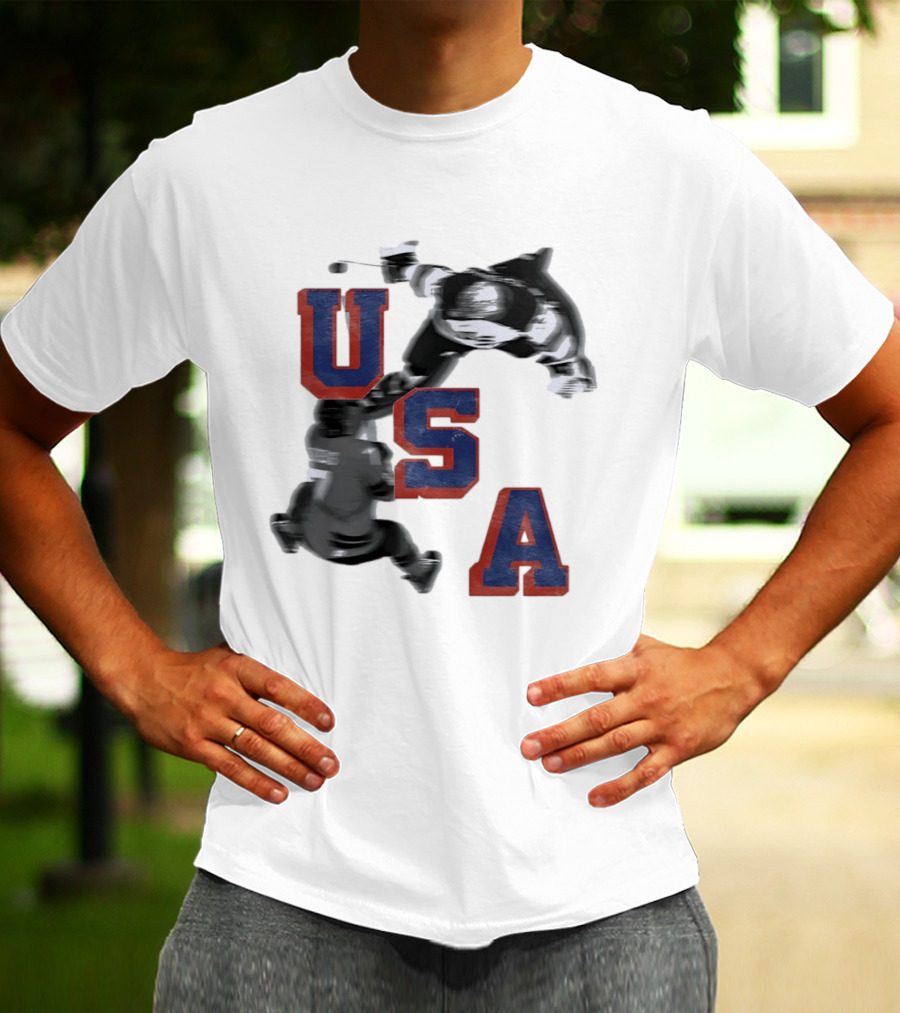 USA Team Hockey Player Action Packed Sports Fan T-Shirt