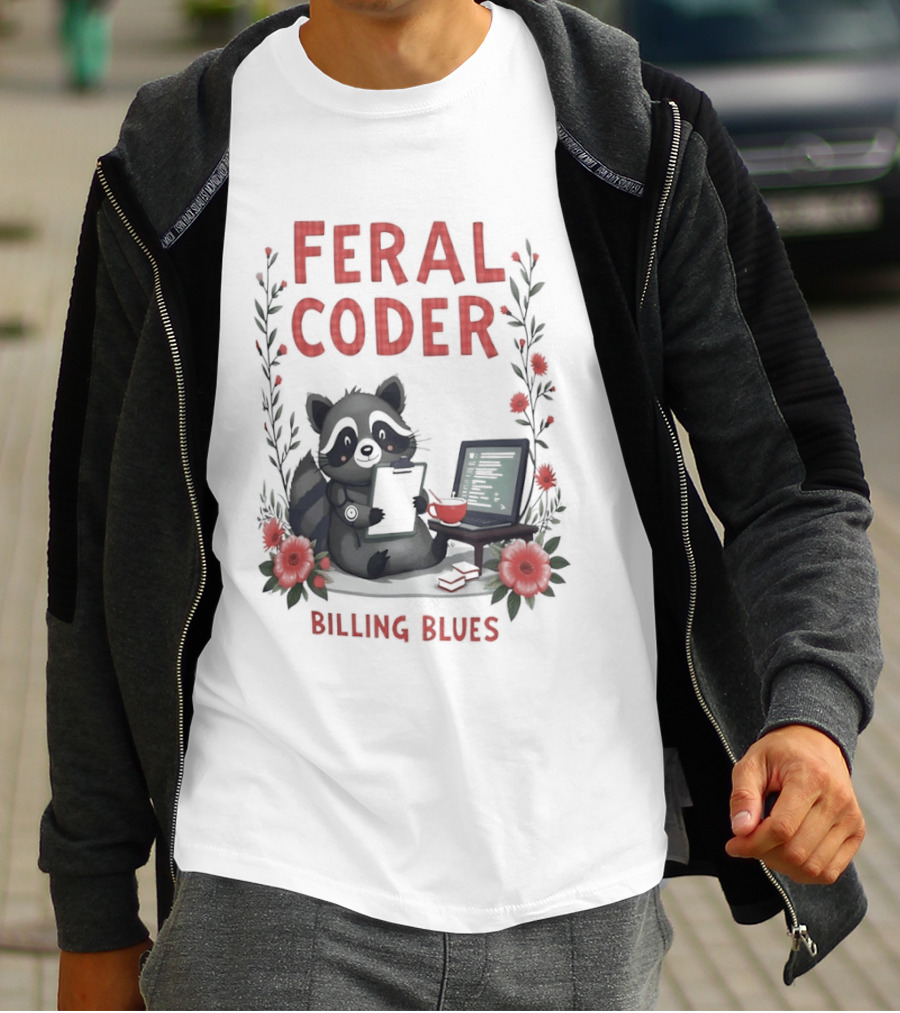 Feral Coder Raccoon Billing Blues T-Shirt
