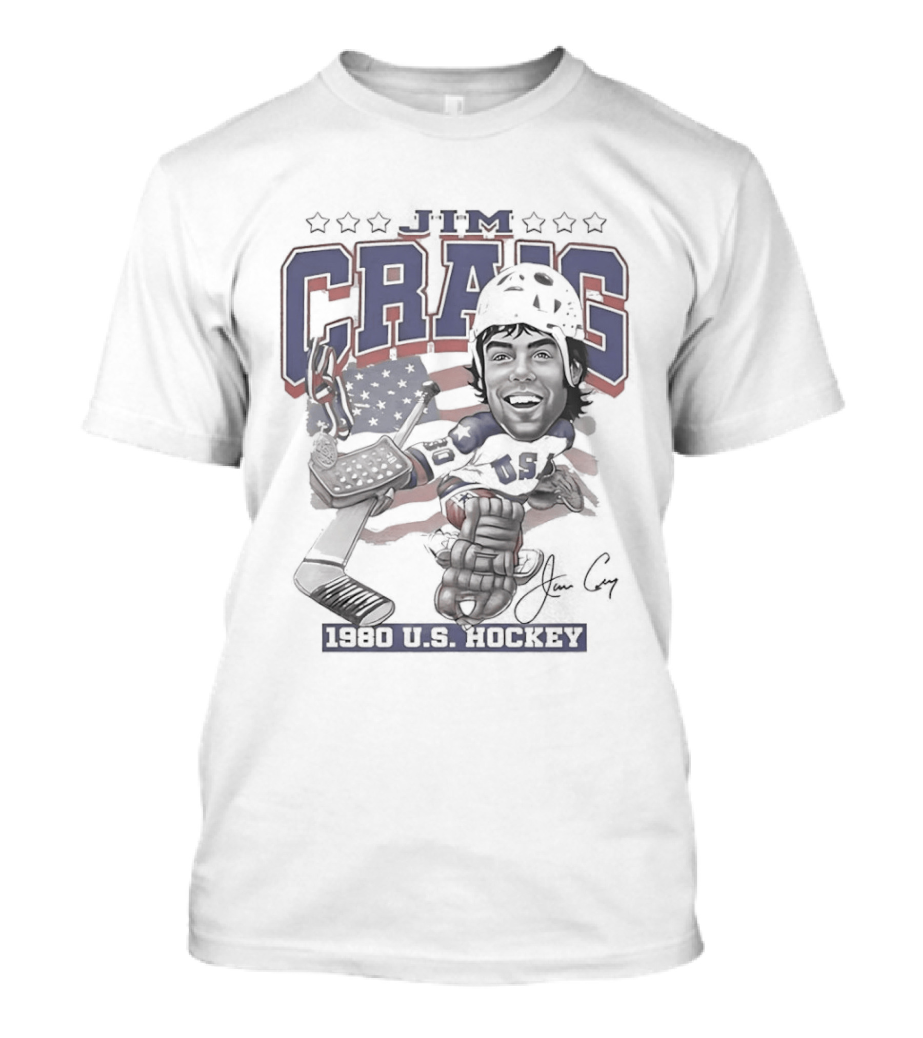 Jim Craig USA Team Hockey 1980 American Flag Helmet T-Shirt