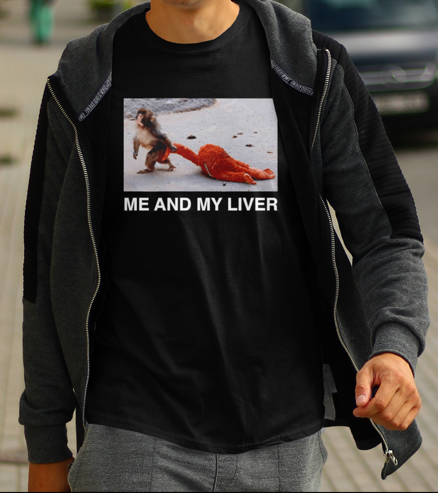 Punch Monkey Me And My Liver Funny Animal Scene T-Shirt