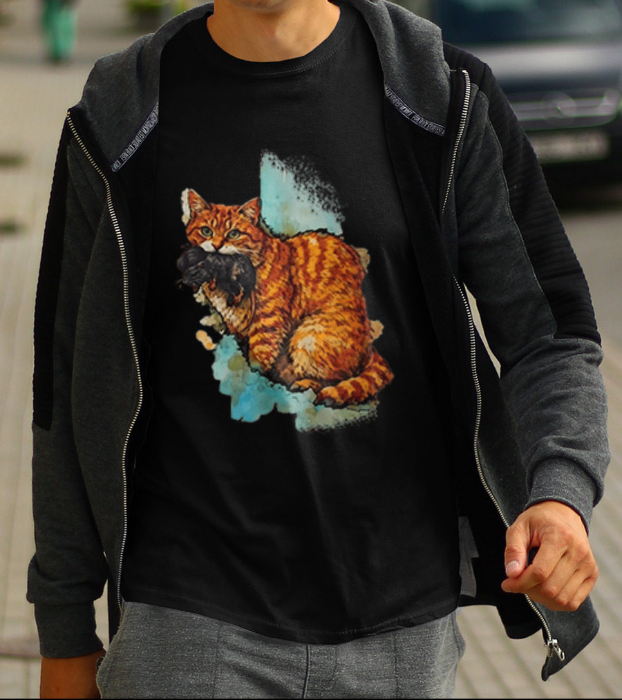 Iran Map Orange Tabby Cat With Mouse T-Shirt
