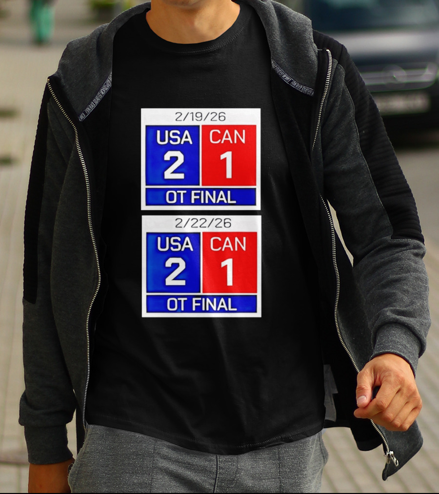 American Hockey Scoreboard USA 2 Canada 1 OT Final 2026 February 19 February 22 T-Shirt
