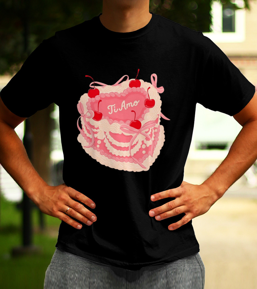 Ti Amo Heart Cake With Cherries And Bows T-Shirt