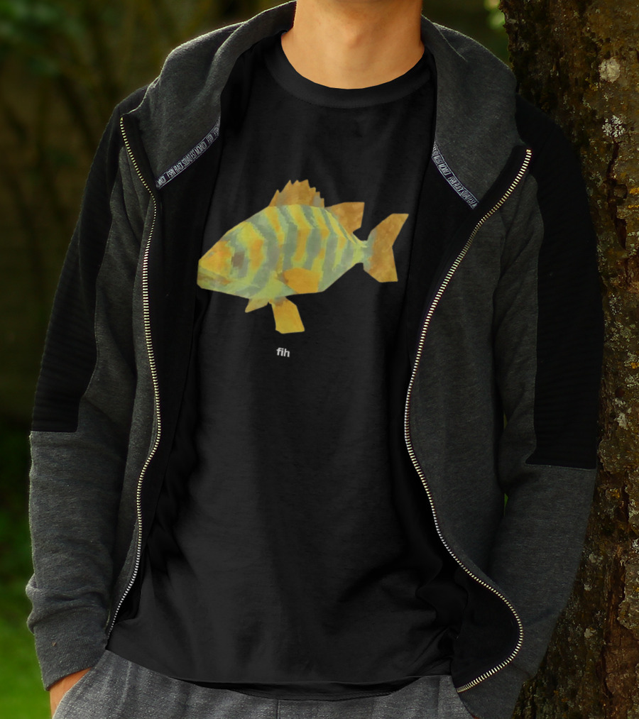 Low Poly Fish Yellow Green Striped Pixels T-Shirt