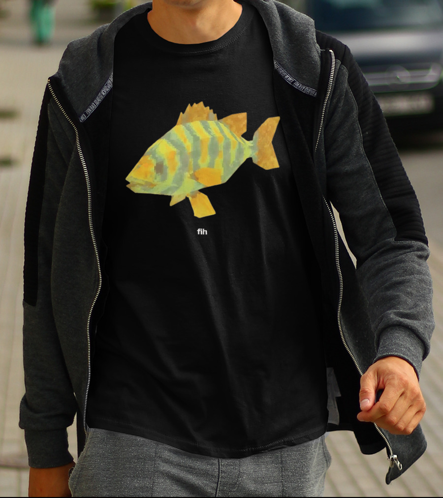 Low Poly Fish Yellow Green Striped Pixels T-Shirt