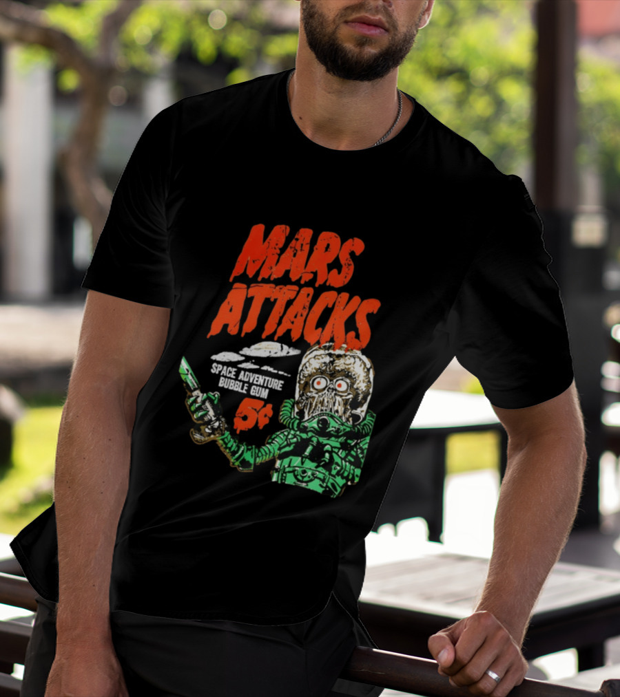 Mars Attacks Retro Space Adventure Bubble Gum 5 Cents Martian Comic T-Shirt