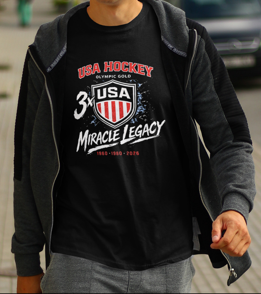 USA Hockey 3x Miracle Legacy Olympic Gold 1960 1980 2026 T-Shirt
