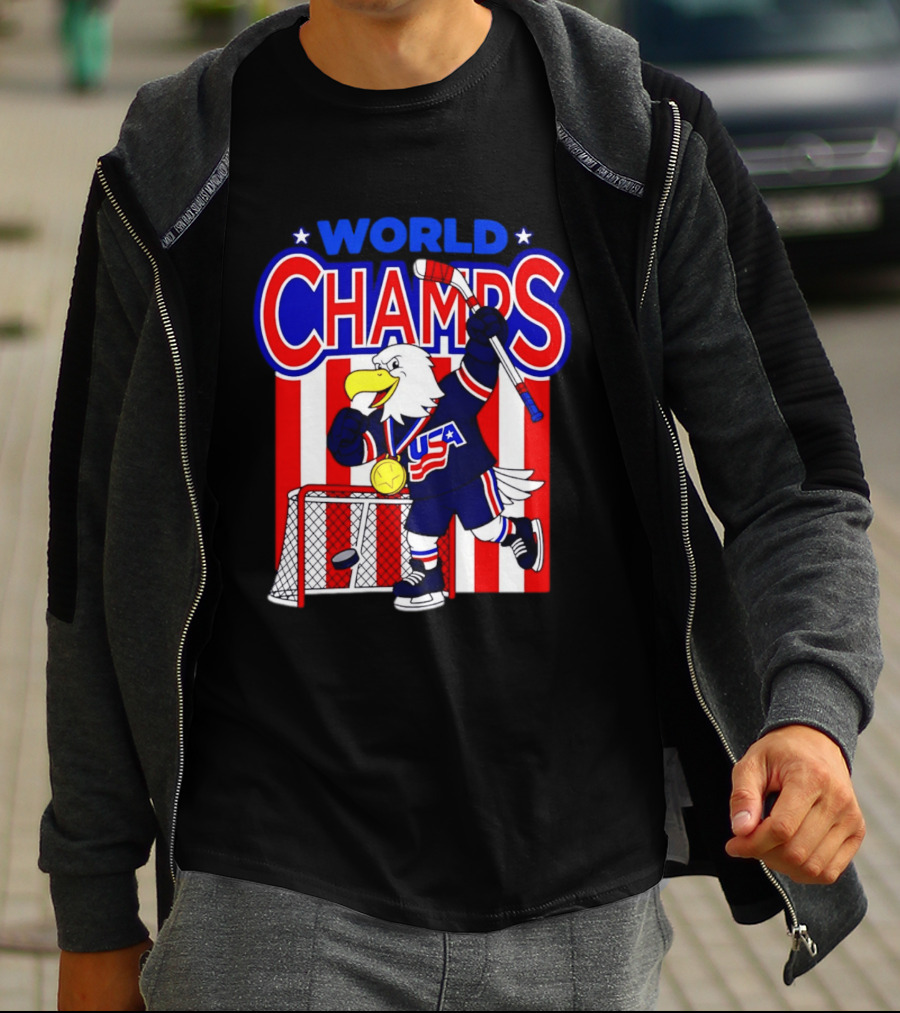 USA Hockey World Champs 2026 Eagle Mascot With Gold Medal T-Shirt