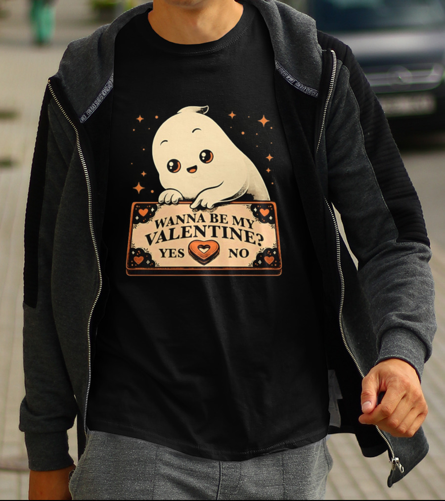 Ghost Ouija Wanna Be My Valentine Yes No Cute Valentine's Day Spirit T-Shirt