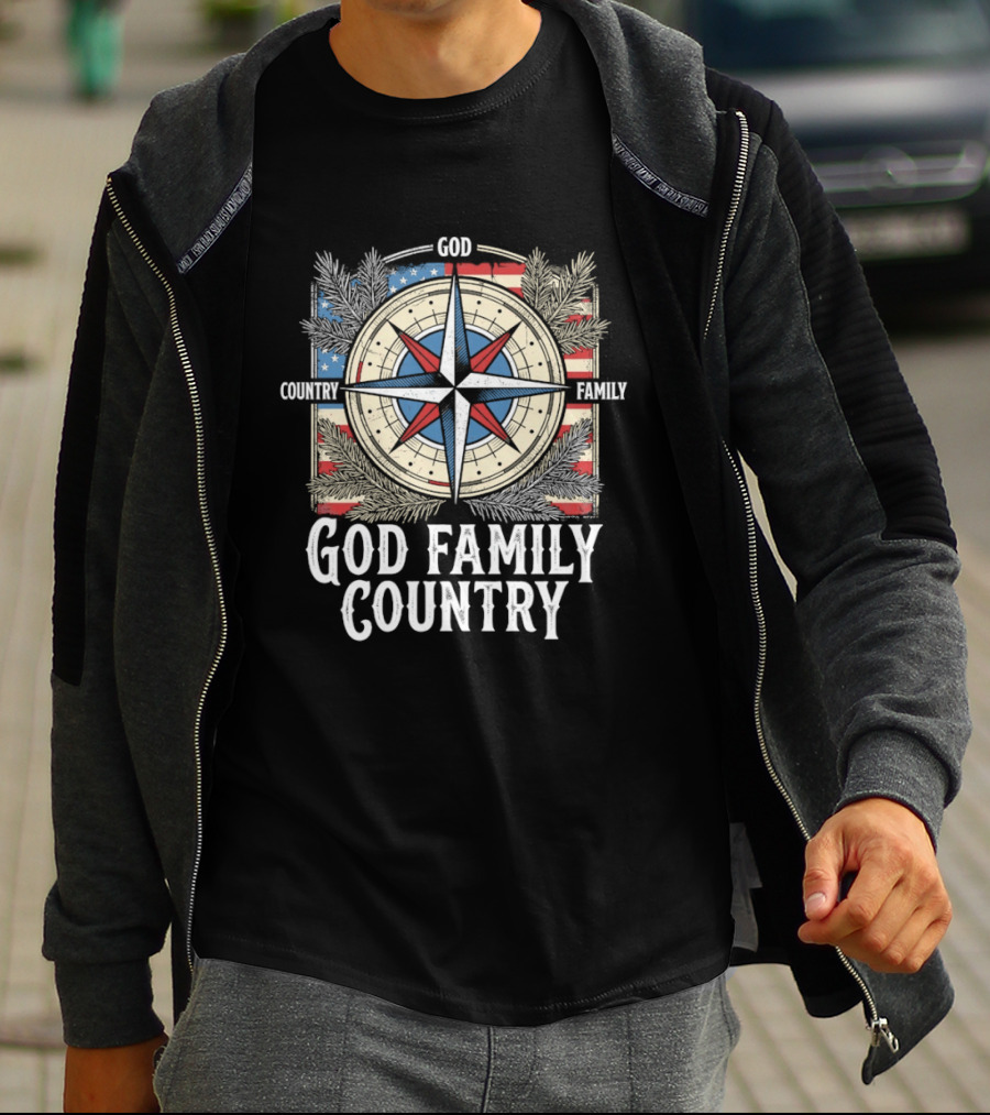 God Family Country Compass American Flag Patriot USA T-Shirt