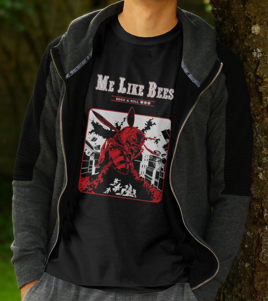 Me Like Bees Rock And Roll Urban Cartoon Style Destruction Scene T-Shirt