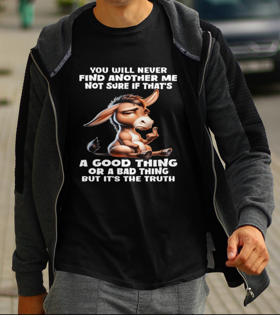 Donkey You Will Never Find Another Me Not Sure If That's A Good Thing Or A Bad Thing But It's The Truth Middle Finger T-Shirt