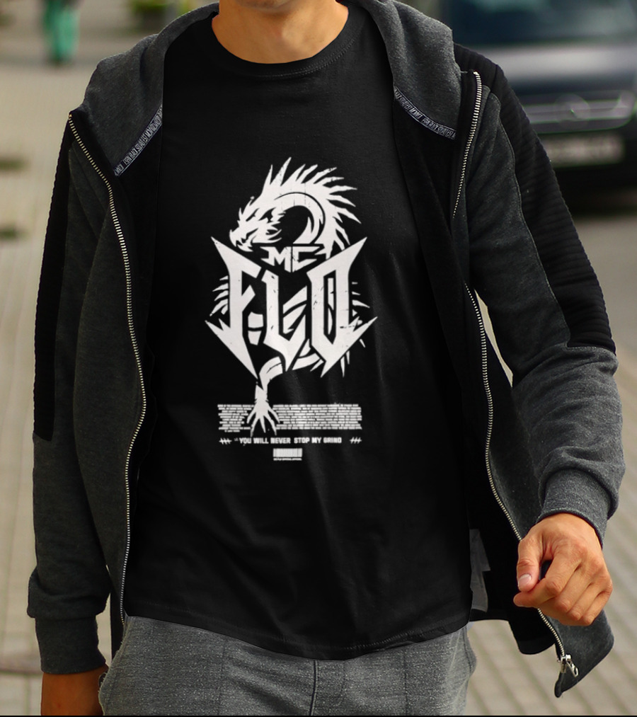 MC Flo Dragon Emblem Never Stop Grind Determination T-Shirt