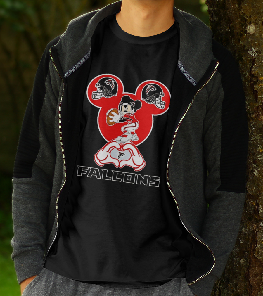 Atlanta Falcons Mickey Mouse Heart Hands Football T-Shirt