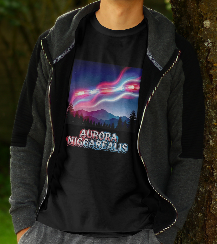 Aurora Niggarealis Northern Lights Police Siren Landscape T-Shirt