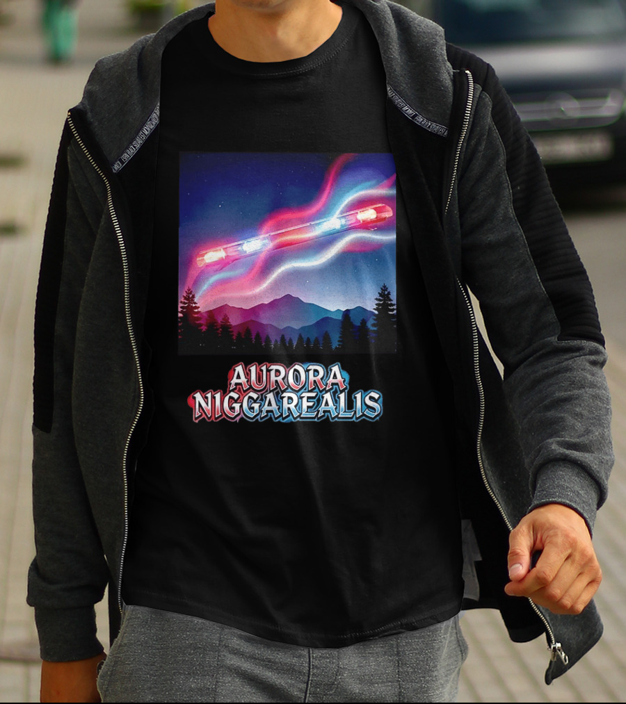 Aurora Niggarealis Northern Lights Police Siren Landscape T-Shirt