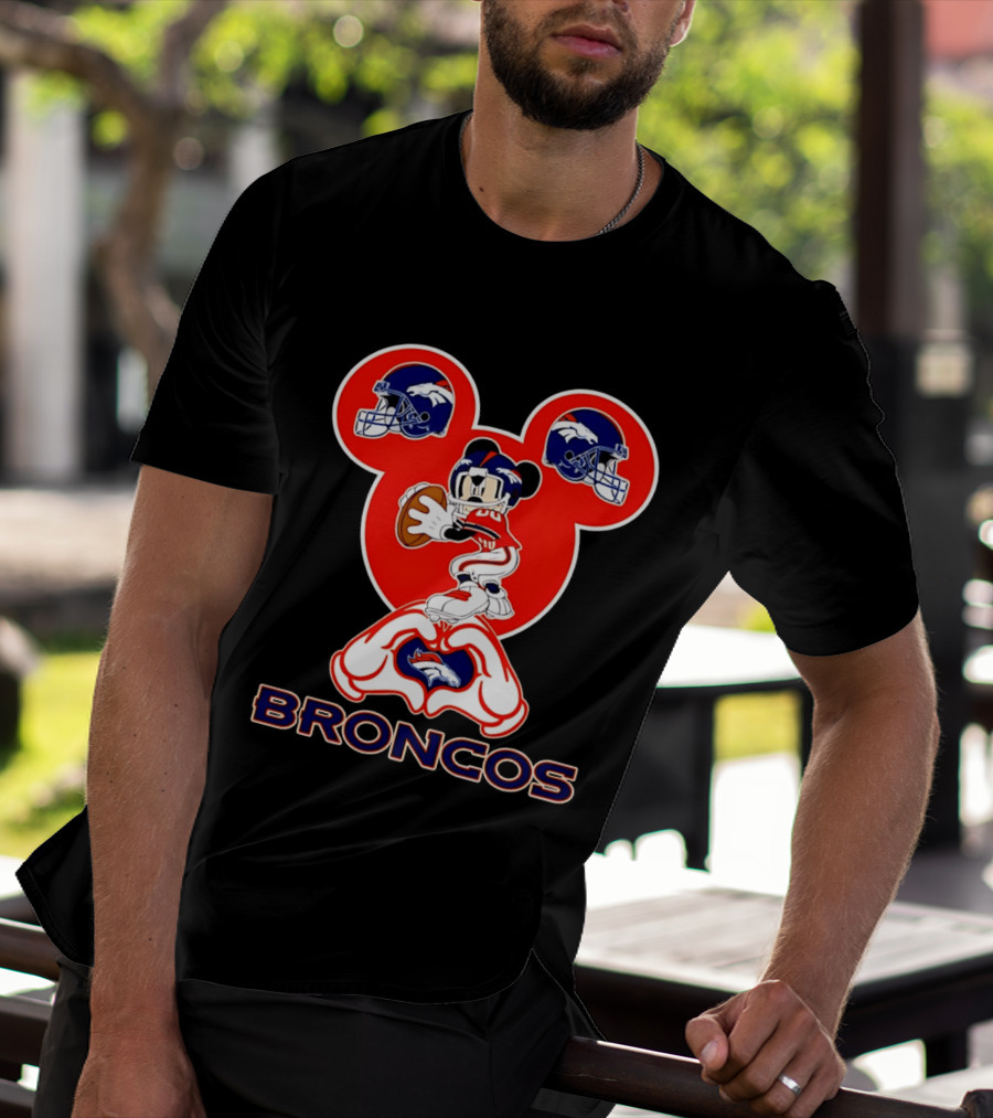 Denver Broncos Mickey Mouse Heart Hands Football Fan T-Shirt
