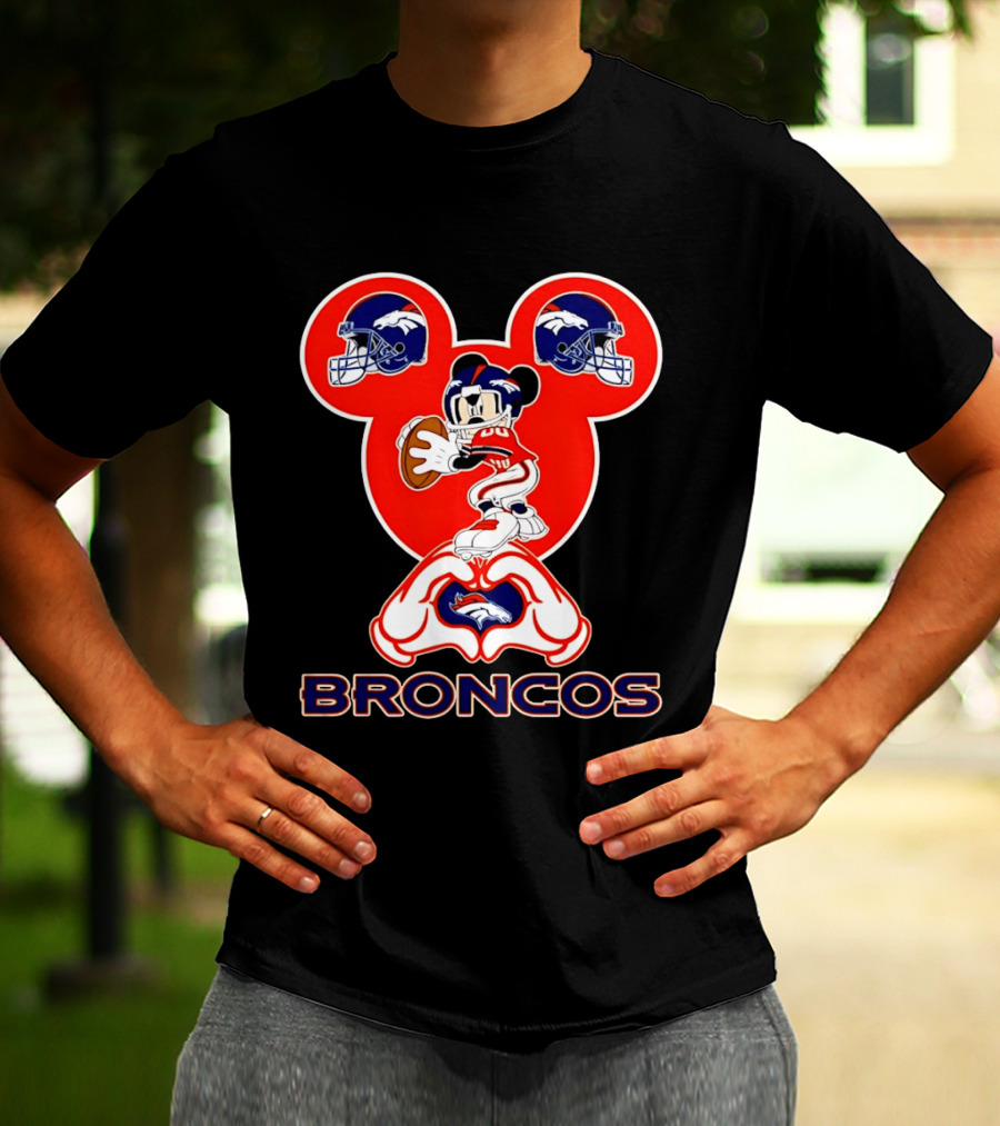 Denver Broncos Mickey Mouse Heart Hands Football Fan T-Shirt