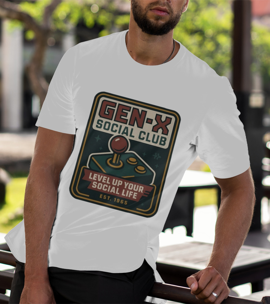 Gen X Social Club Level Up Your Social Life Est 1965 Retro Joystick T-Shirt