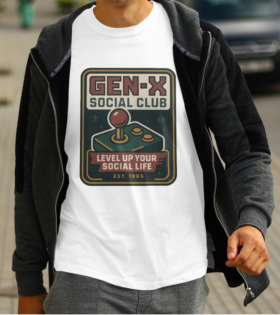 Gen X Social Club Level Up Your Social Life Est 1965 Retro Joystick T-Shirt