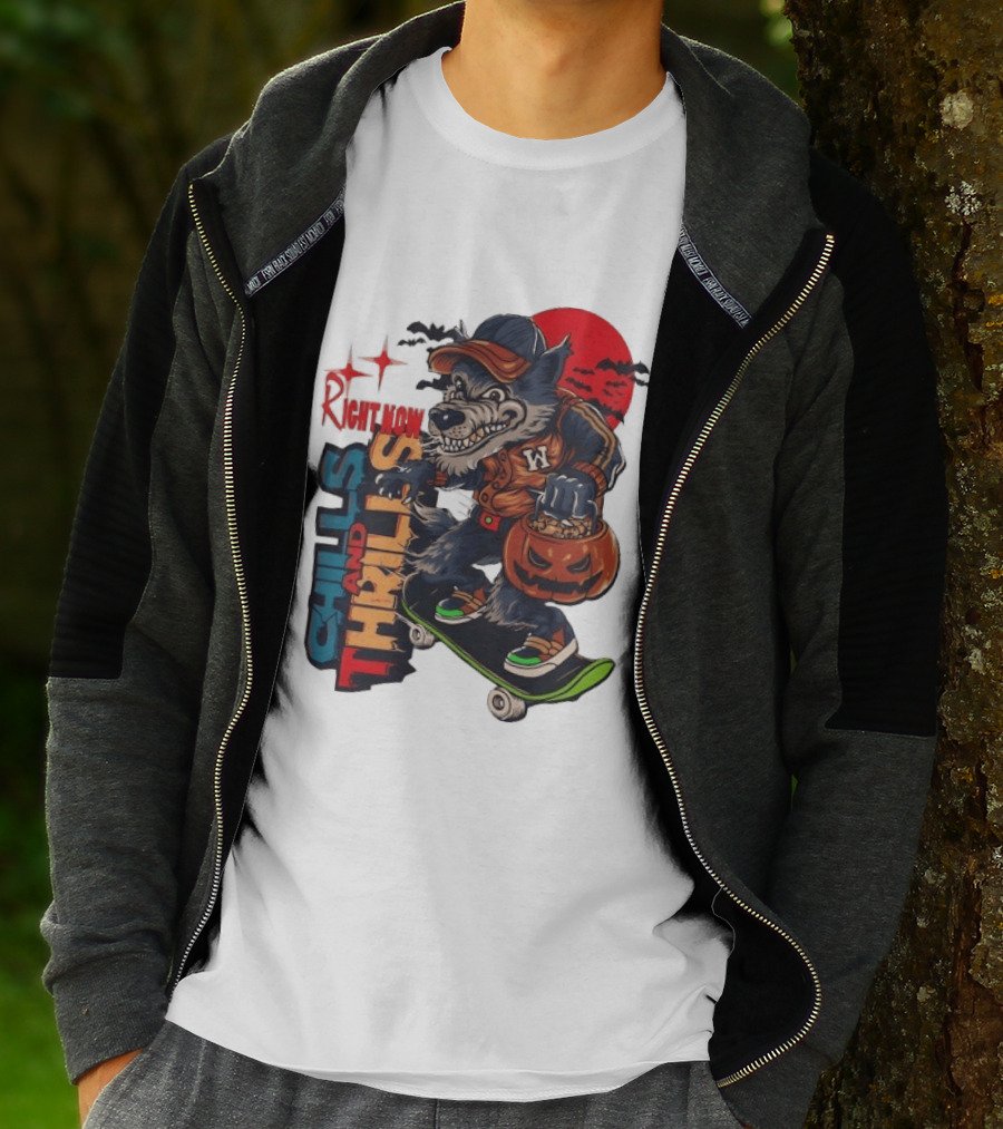 Michigan Wolverines Right Now Chills And Thrills Halloween Skateboarding Pumpkin T-Shirt