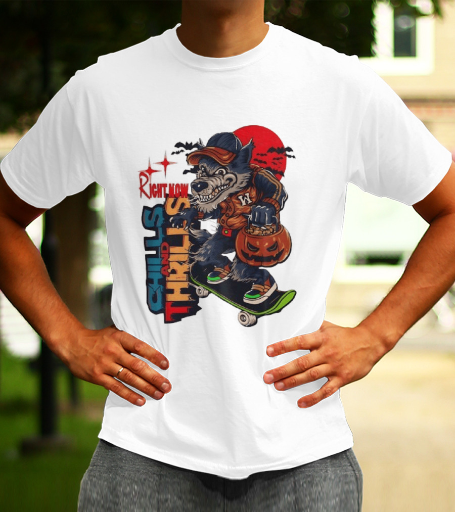 Michigan Wolverines Right Now Chills And Thrills Halloween Skateboarding Pumpkin T-Shirt